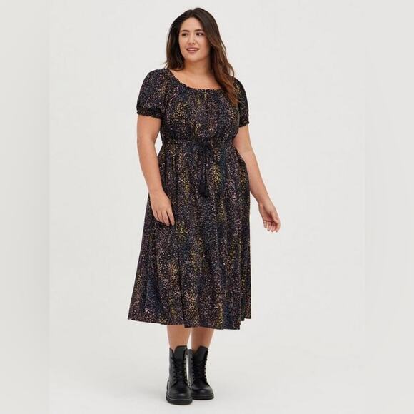TORRID Dress Womens Size 4X Leopard Black Challis Midi Whimsy Grunge Gothic NWT - Picture 1 of 9